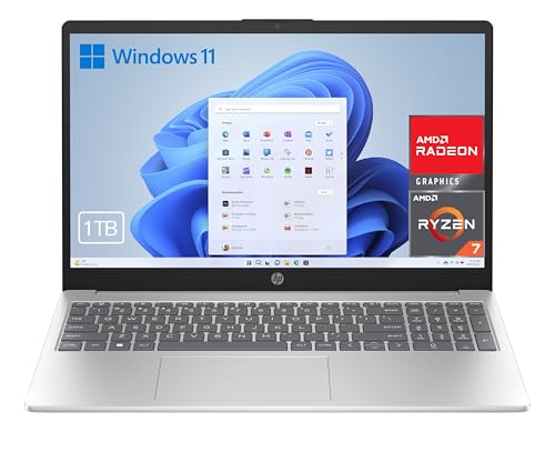 HP 15 fc0102ns Ordenador portátil de 15.6″ Full HD (AMD Ryzen 7 7730U, 16 GB RAM, 1TB SSD, AMD Radeon Graphics, Windows 11) Plata Teclado QWERTY Español