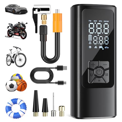 31% DESCUENTO HOVVIDA Compresor de Aire Portatil, Inflador Ruedas Coche 150 PSI (10,3 Bar) 5V, Compresor Aire Coche Bicicleta, Batería Recargable, con LED, para Coche, Moto, Bicicleta, Pelota