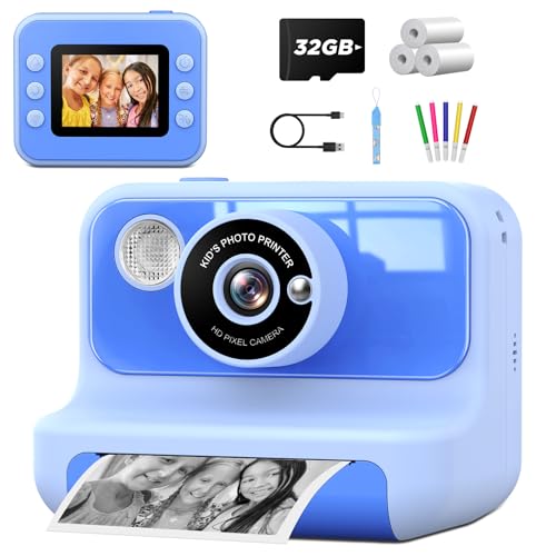 DESCUENTAZO 41% DESCUENTO Cámara Instantánea para Niños,LETSHAHA 1080P 20MP 10X Cámara Fotos Instantánea Niños de Papel de Impresión 3D Negro y una Tarjeta de 32 GB,Cámara Infantil Instantánea,Regalo para Niños de 3 a 12 Años