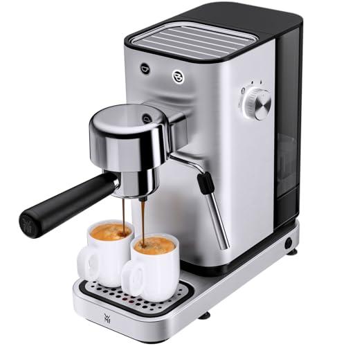WMF Lono Cafetera expreso con portafiltros, 1350 W, 2 portafiltros, para 1 2 tazas de espresso, 15 bares, reposavasos, espumador de leche, acero inoxidable mate