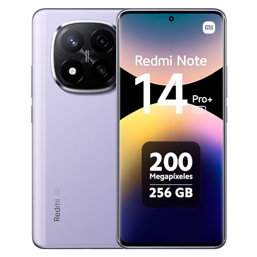 30% DESCUENTO Xiaomi Redmi Note 14 Pro+ 5G Smartphone de 8+256GB, Pantalla de 6.67″ AMOLED FHD+ 120Hz, Snapdragon 7s Gen 3, cámara de 200MP, HyperCharge 120W, 5110 mAh, Cargador no Incluido, Morado (Versión ES)