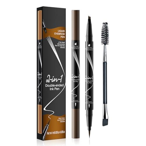 Lápiz de cejas, resistente al agua, 2 en 1, lápiz de cejas de doble punta con microblading, duradero, Eyebrow Pencil Con cabezal de lápiz delineador para múltiples usos(Marrón oscuro)