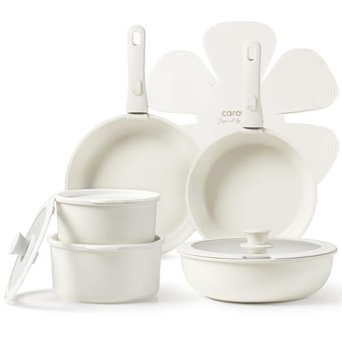 57% DESCUENTO CAROTE Juego de Cocina 15 Piezas con Asas Extraíbles – Sartenes y Ollas Antiadherentes para Inducción, Apto para Horno y Lavavajillas, Sin PFOA/PTFE, Blanco