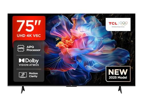 TCL 75V6C 75” Direct LED Smart TV, 4K HDR, Powered by Google TV (Dolby Audio, Motion Clarity, Compatible with Google Assistant & Alexa)