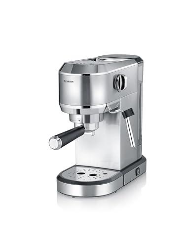 SEVERIN Máquina de café espresso Newspresa, máquina de portafiltro, bomba ULKA con 20 bares, boquilla espumadora de leche, depósito de agua de 1 L, para una o dos tazas, acero inox 1.350 W, KA 5997