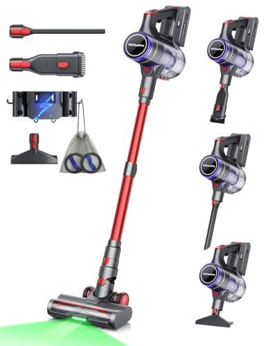 VACTechPro 48000Pa/550W/70Min Aspiradora sin Cable, 1.6L Escoba Aspirador sin Cable con Filtración de 8 Capas, Súper Silencioso Aspirador Vertical con Cepillo Antienredos, Aspiradora para Suelos, Rojo