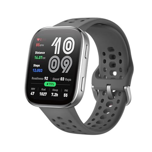 Amazfit Bip 6 Reloj inteligente 46 mm, batería de 14 días, pantalla AMOLED 1,97″, GPS, mapas, IA, llamadas y mensajes de texto por Bluetooth, rastreador sueño,140+ modos de entrenamiento,5 ATM, Carbón