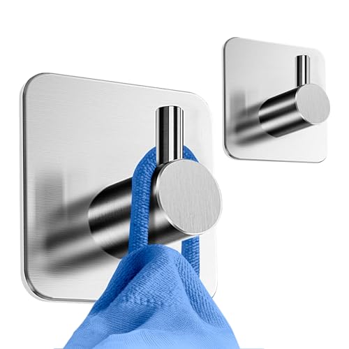 HoneyHolly Ganchos Adhesivos Para Pared, 2 Piezas Colgadores Adhesivos Resistentes, Acero Inoxidable, Colgadores Adhesivos Resistentes, sin Taladrar, Colgador Toalla Baño para Cocina, Baño, Aseo