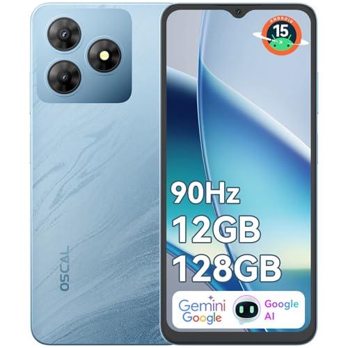 OSCAL 2025 Flat 2 Movil Gemini IA Android 15 12GB+128GB/2TB TF, 6.56″ 90Hz Smartphone, Batería 5000mAh, Cámara 13MP+8MP, 4G Dual SIM, Octa Core/Face ID/OTG/GPS/3 Años Garantía Azul