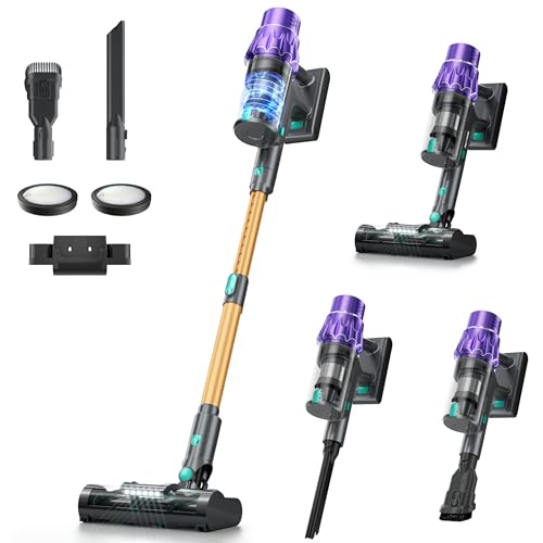 Aspiradora sin Cable Potente, 50KPA/70Mins Aspiradora Escoba sin Cable con Sensado Automático de Polvo/Pantalla Táctil Inteligente/Antienredo, Vacuum Cleaner para Suelo/Alfombra/Pelos de Animales