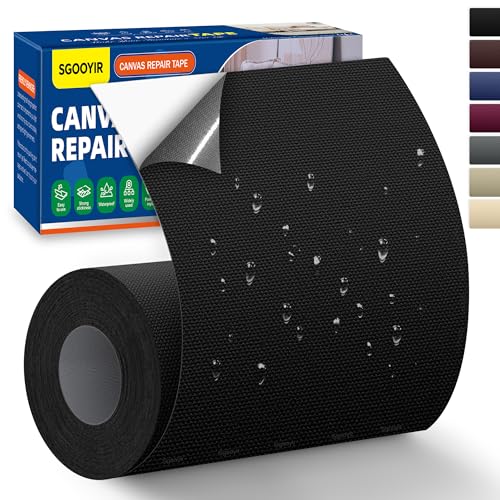 Parche Adhesivo de Tela Negro, 10x200cm Impermeable Tela Adhesiva para Tapizar, Parche Reparación de tela para Tiendas de Campaña, Fundas para Barcos, Sofás, Sillas