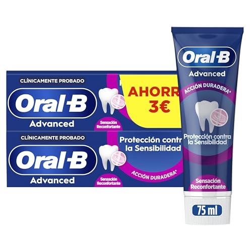 28% DESCUENTO Oral B Advanced Protección Contra La Sensibilidad Pasta De Dientes Con Flúor, Pack 2 x 75 ml, Sensación Reconfortante, Dentífrico Con Sabor Hierbabuena Y Eucalipto Para Dientes Sensibles