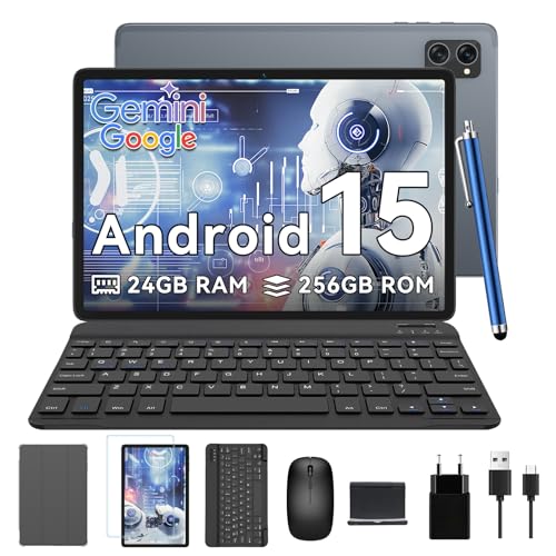 BUENA OFERTA 25% DESCUENTO TABWEE Android 15 Tablet 10 Pulgadas 24GB RAM+ 256GB ROM(2TB TF), Octa Core, 5000 mAh, 8MP+5MP, Gemini AI, Widevine L1, 5G WiFi, GPS, Face ID, Tablet con Teclado