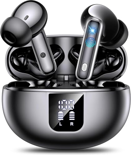 Auriculares Bluetooth intrauditivos, auriculares inalámbricos ANC Bluetooth 5.4, 36H Tiempo de reproducción Pantalla LED, Modo transparencia Cascos Sonido estéreo con graves profundos, IP7 Impermeable