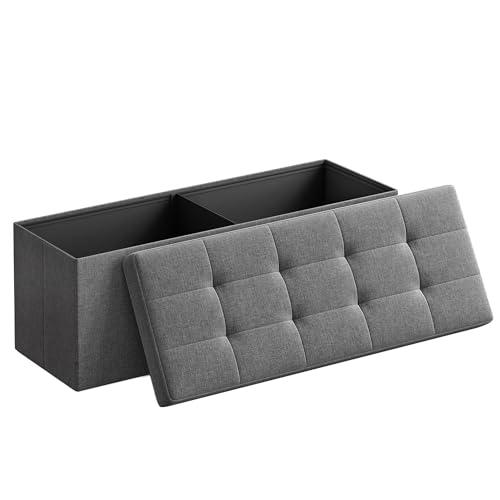 35% DESCUENTO SONGMICS Mazie Colección   Puff Almacenaje, Banco Plegable, 38 x 110 x 38 cm, Taburete Reposapiés, Pie de Cama, Soporta hasta 300 kg, para Sala de Estar, Dormitorio, Entrada, Gris Oscuro LSF77K