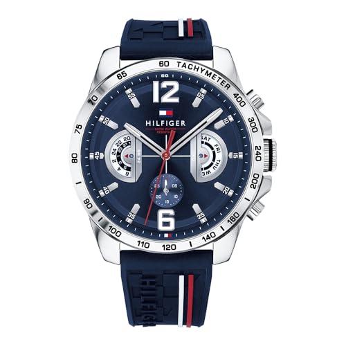 50% DESCUENTO Tommy Hilfiger Reloj Multifunción de Cuarzo Analógico para Hombre 46mm Correa de Silicona y Esfera Azul Marino, 3 Subesferas, Resistente al Agua 5ATM 1791476