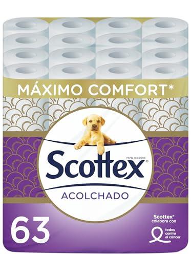 Scottex Acolchado Papel Higiénico 63 rollos con 3 capas de confort y suavidad