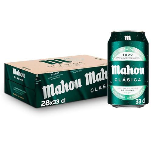 27% DESCUENTO Mahou Clásica, Pack 28 Latas x 33cl, Cerveza Dorada Lager, Auténtica Cerveza Mahou Con Sabor Suave, Refrescante y Con Espuma Consistente, 4.8% Vol. Alcohol