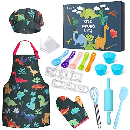 Anpro 27 PCS Kit de Cocina y Horneado para Niños , Juego de Roles para Niños,Chef Set Accesorios de Juego,Regalos para Cumpleaños y Navidad (Verde Oscuro, 3 7 años)