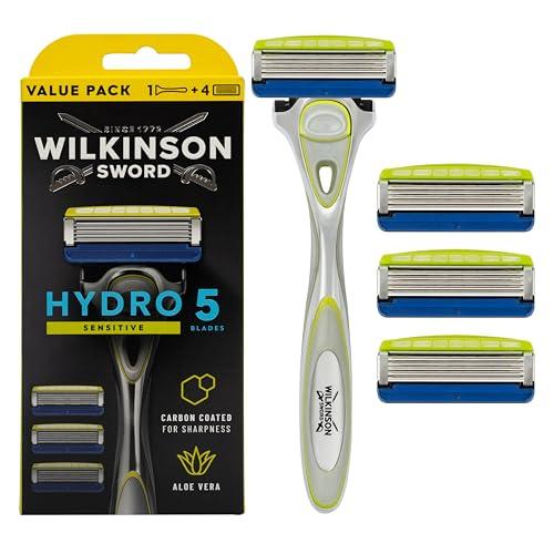 Wilkinson Sword Hydro 5 Skin Protection Sensitive   Maquinilla de Afeitar de 5 Hojas con 4 Recambios de Cuchillas de Afeitar de 5 Hojas Enriquecidas con Vitamina E, El embalaje puede variar