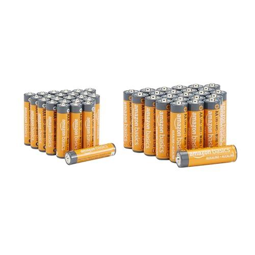 Amazon Basics Paquete de 48 pilas alcalinas AA y AAA de alto rendimiento, 24 pilas AA y 24 pilas AAA, 1,5 voltios, vida útil de 10 años