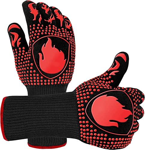 20% DESCUENTO Guantes Barbacoa, Guantes para Horno Resistentes al Calor hasta 800℃ / 1472℉ para Cocina, Parrilla, Hornear, Microondas   certificación EN407(1 Par) (Rojo)