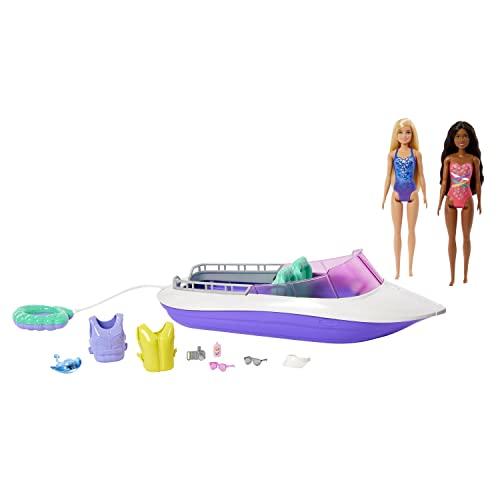 38% DESCUENTO Barbie Mermaid Power Barco que flota con dos muñecas Malibu y Brooklyn con bañador y accesorios acuáticos, juguete de regalo +3 años (Mattel HHG60)
