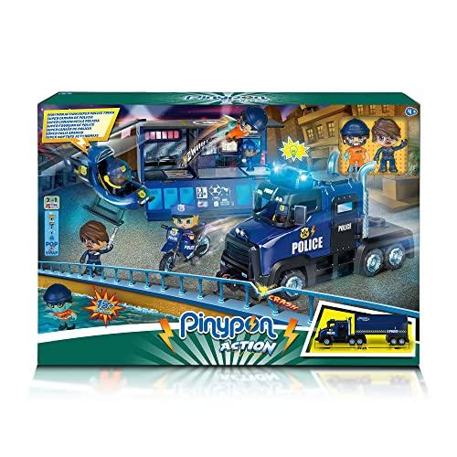 76% DESCUENTO Pinypon Action Super Camión de Policia, vehículo de juguete con luces 3 en 1, contenedor y escenario de juego, 1 moto, 1 mini helicóptero, 2 figuras, policía y preso y accesorios, Famosa (700017344)