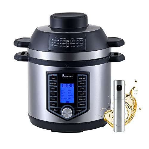 MasterPro FryCook Kit de Freidora Sin Aceite y Olla a Presión de 1500W y 6L Junto con Spray Pulverizador de Aceite con 44 Funciones Automáticas Olla Express 12 Programas de Cocinado, BGKIT 0007