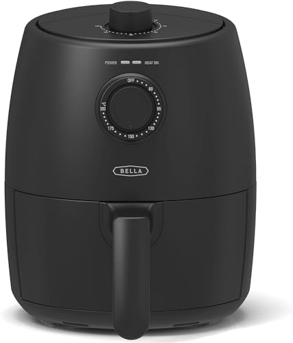 BELLA Freidora de Aire Manual de 2 L y Multicocina 5 en 1 con Bandeja y Cesta Antiadherentes Extraíbles y Lavables en Lavavajillas, 1200 Vatios, Negro Mate