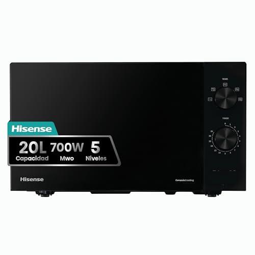 Hisense H20MOBP1, Microondas, Capacidad de 20 L, 700 W de Potencia, Temporizador 30 Min, Modo Descongelar, Tirador, Estándar, Color Negro