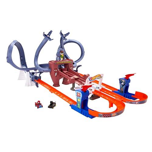 Hot Wheels Telaraña de Spider Man de RacerVerse, Pista para Coche de Juguetes, con Dos Pilotos, +4 años (Mattel HPL34)