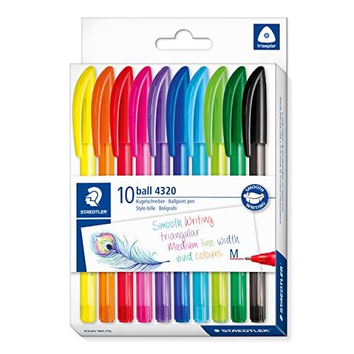 46% DESCUENTO STAEDTLER Bolígrafo triangular, ancho de línea M aproximadamente 1,0 mm, para una escritura relajada, 10 bolígrafos de colores surtidos en estuche de cartón, 4320 MC10
