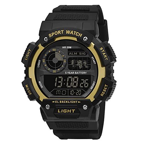 41% DESCUENTO ROSEBEAR Reloj digital de cuarzo para hombre, cronógrafo LED electrónico al aire libre con resistencia al agua de 50 m, resistente a los golpes, para adolescentes, estudiantes, color dorado, dorado,
