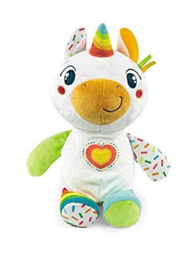 45% DESCUENTO Clementoni, Unicornio Bebé, Peluche bebé interactivo con forma de Unicornio, Con botones interactivos que incluye contenido educativo, voz y canciones, Peluche bebé 6 meses, Juguete en español (55500)