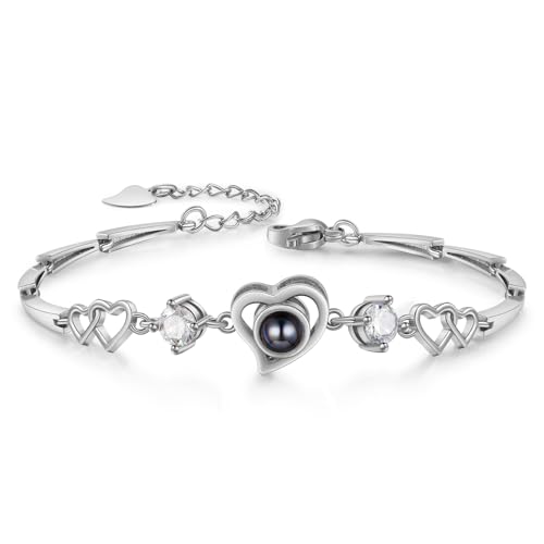 ALBERTBAND Pulsera Foto Proyección Pulsera Personalizada para señora Regalos Personalizados para señoras, niñas, novias, esposas, abuelas, parejas (Plata A)