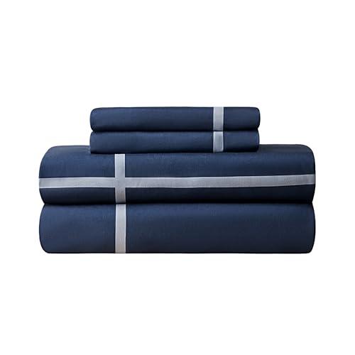 Sonive Juego de Funda nórdica de Microfibra, 135×200 cm, 50×80 cm x 1, Cuadros Azules Marino Simples