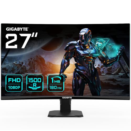 26% DESCUENTO Gigabyte GS27FC 27″ Monitor de Juego Curvo FHD   1920 x 1080, 1500R, 180Hz, 1 ms, 250 CD/m², FreeSync Premium, HDR Ready, HDMI 2.0, Displayport 1.4