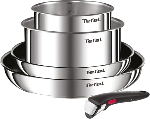 23% DESCUENTO Tefal Ingenio Emotion Juego de 2 Sartenes 24/28 cm + 2 Cazos 16/20 cm + Mango extraíble, Apto inducción, antiadherentes, revestimiento titanio, apto lavavajillas y horno