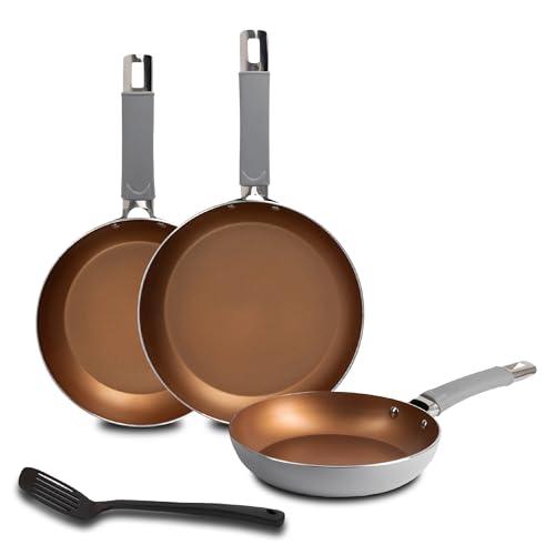 39% DESCUENTO Bergner Juego de 3 Sartenes Ø18Ø22Ø26cm Aluminio forjado cobre + Espátula ranurada