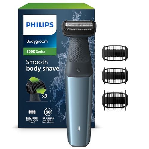 Philips BG3027/03 Afeitadora Corporal Masculina, Bodygroom Serie 3000, Impermeable, con 3 Peines guía, 60 min de Autonomía, Azul/Negro
