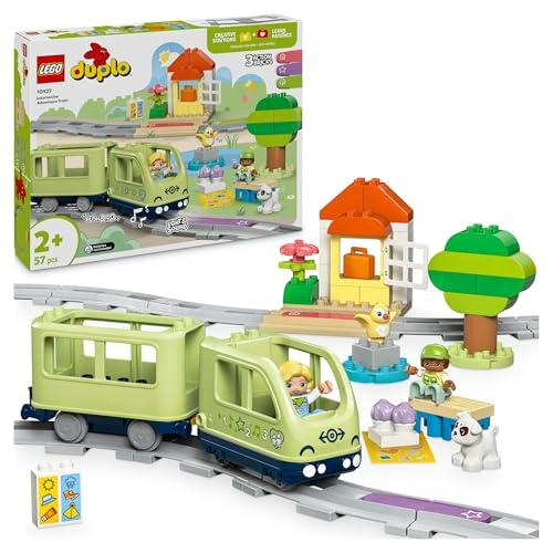 LEGO Duplo Mi Ciudad Aventura Ferroviaria Interactiva Juguete Didáctico Montessori para Niños y Niñas de 2+ Años 14 Vías y Tren de Juguete, Ladrillos con Luces y Sonido y 4 Figuras 10427