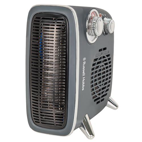 Russell Hobbs RHRETHFH1001G Calefactor Eléctrico de 1800 W/1.8 kW, Ventilador Retro Horizontal/Vertical, con Termostato Ajustable, 2 Ajustes de Temperatura, 20 m2, Control de Dial, Gris