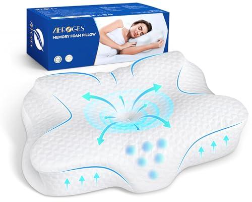 Zibroges Almohada de Espuma con Memoria para la Cervical, Cómoda para el Cuello, Ideal para Dormir en el Lateral, la Espalda y el Vientre, Funda de Almohada Lavable, 61 x 41 x 11,5 cm