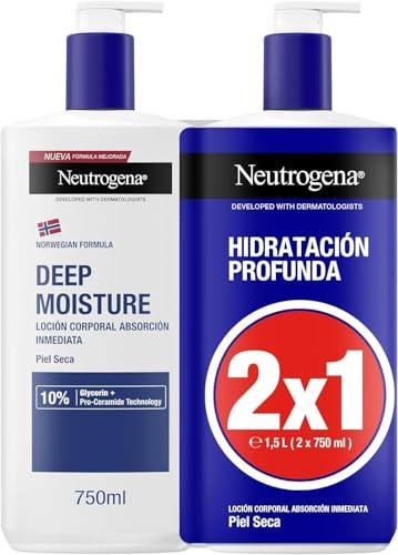 Neutrogena Fórmula Noruega Hidratación Profunda Loción de Absorción Inmediata (2 X 750 ml), crema hidratante corporal con Pro Ceramida y Glicerina, para piel seca