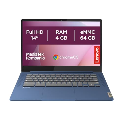 Lenovo IdeaPad Slim 3 Chromebook Gen 8 Ordenador Portátil 14″ FHD (MediaTek Kompanio 520, 4GB RAM, 64GB eMMC, Arm Mali G52 2EE MC2 GPU, ChromeOS) BLU Teclado QWERTY Español