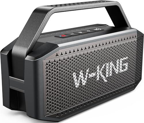 W King Altavoz Bluetooth, 80W Peak IPX6 Altavoz Bluetooth portátil Resistente al Agua Inalámbrico con 2 Controladores deRango Completo/Graves Ricos, 2 Emparejamientos/30 H/U Disk/Tarjeta TF/AUX/EQ
