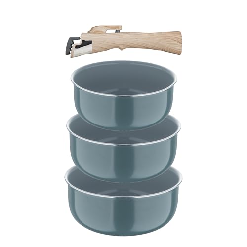 57% DESCUENTO Bergner | Set 3 Cazos con Mango Desmontable | Aluminio Prensado Reciclado | Revestimiento Antiadherente PPG Fusion | Cocina, Hornea y Almacena con Comodidad | Apto para Todas las Cocinas