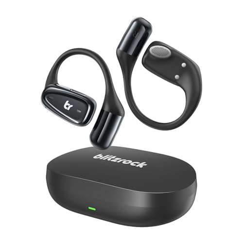 BlitzRock Auriculares Oreja Abierta Inalambricos Bluetooth 5.4 Deportivos, Ultraligero y Cómodo, Gancho Ultra Fino de 0,7 mm, Claridad de Llamada, IPX7, Reproducción de 28H, Negro