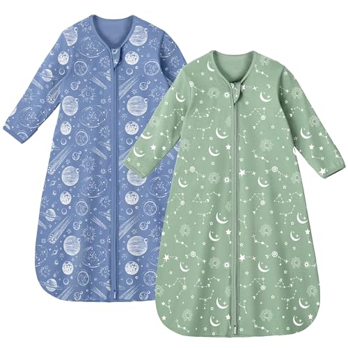 Unnivoll Saco de Dormir Bebe Verano 0.5 Tog, Saco Dormir Bebe Con Mangas, 67cm/0 6 meses, Paquete de 2, Transpirable 100% Algodón, Para Unisex Niñas Niños